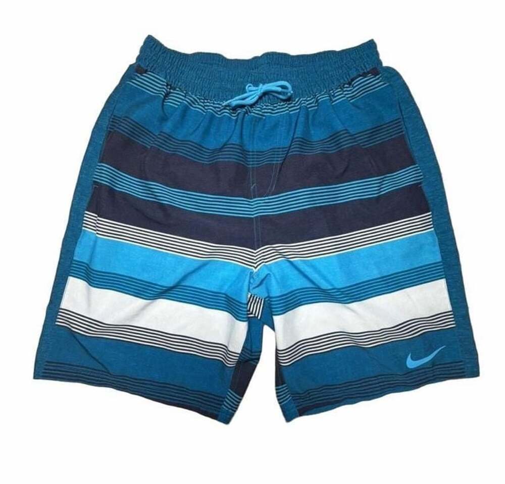 Nike Striped Volley Shorts Size L Blue White Swim Trunks